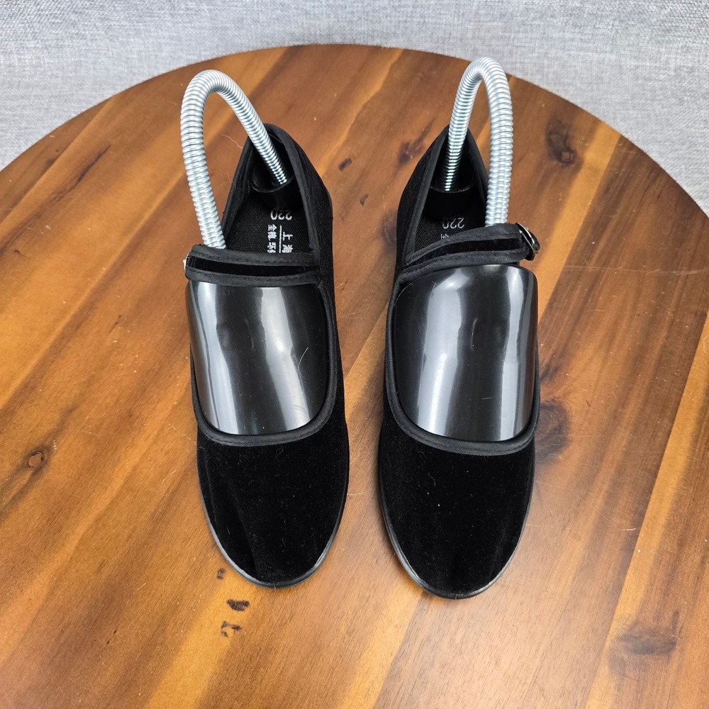 Shanghai Double Coin Black Velvet Mary Jane Martial Arts Wedge Shoes Size 220, 5 - Picture 5 of 16